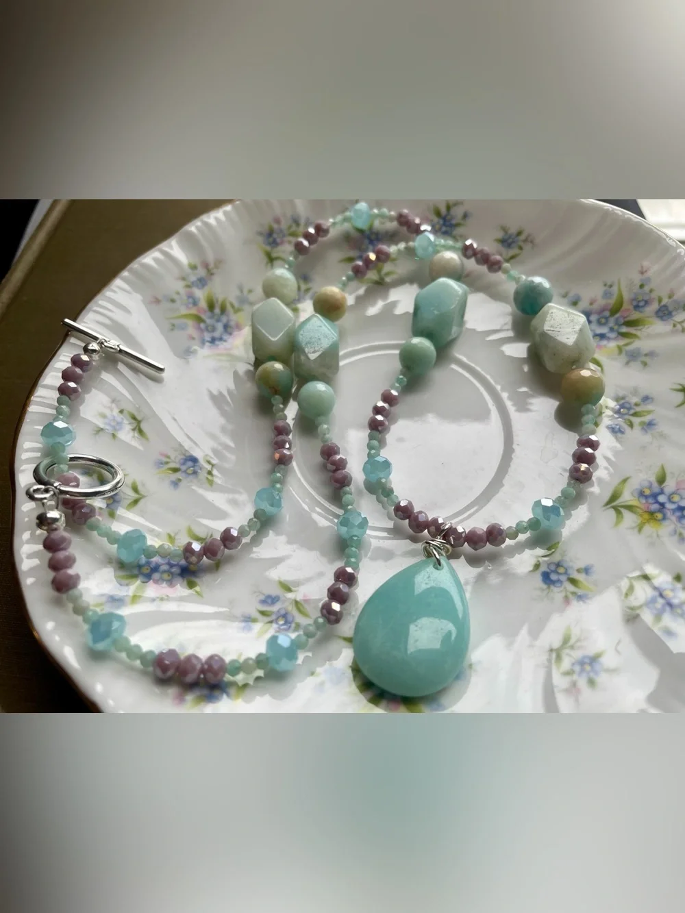 Pastel Mint Teardrop Necklace & Earring Set - Women Jewelry